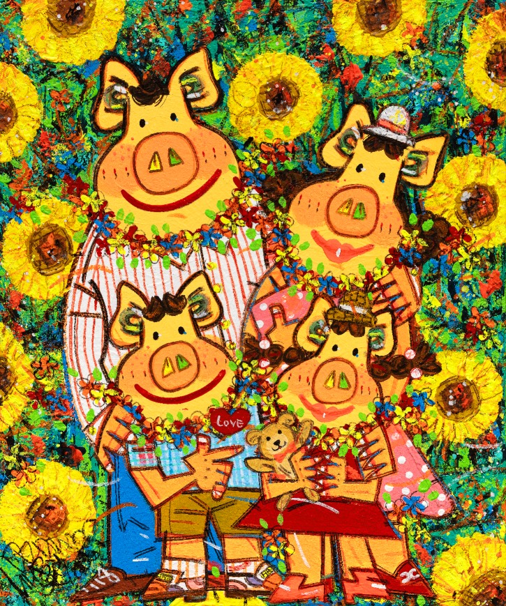 설레임_행복한 돼지 (Happy Pig Family)-(幸せ豚_ 幸せ家族),20F(72.7X60.6cm),Acrylic on Canvas,2020,400만원,4000$.jpg